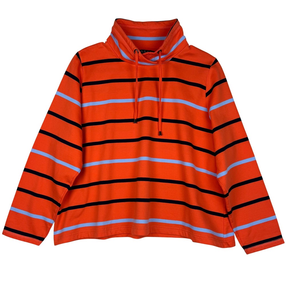 Ulla Popken Sweatshirt Womens Plus 20/22 Orange Striped Pullover Fleece Lined